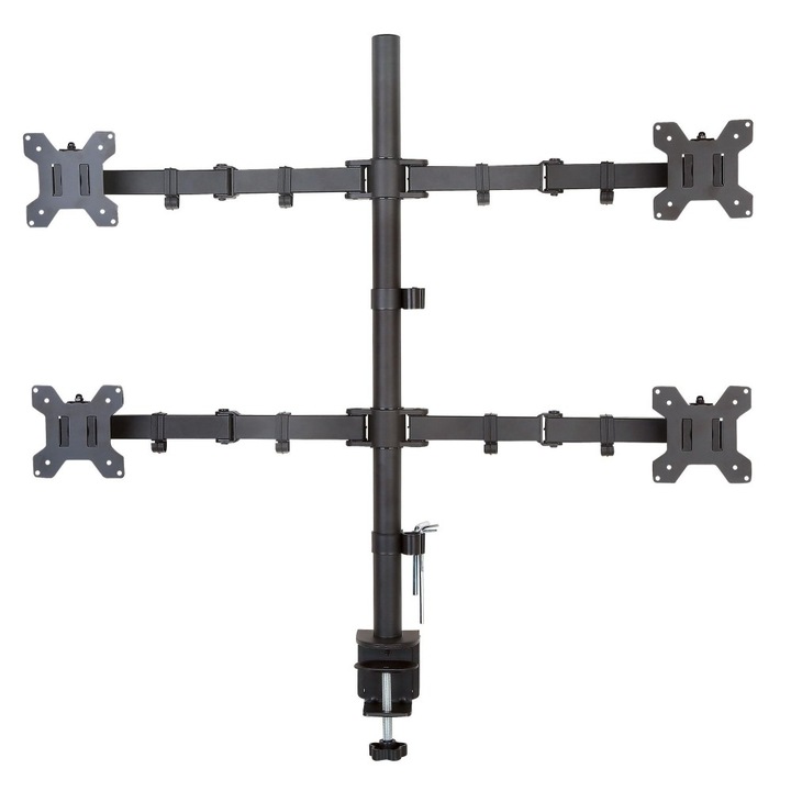 Suport de birou pentru 4 monitoare, 13-27 inch(33cm-69cm), reglabil, capacitate sustinere 10KG/monitor, Negru, Techly, ICA-LCD 382-Q