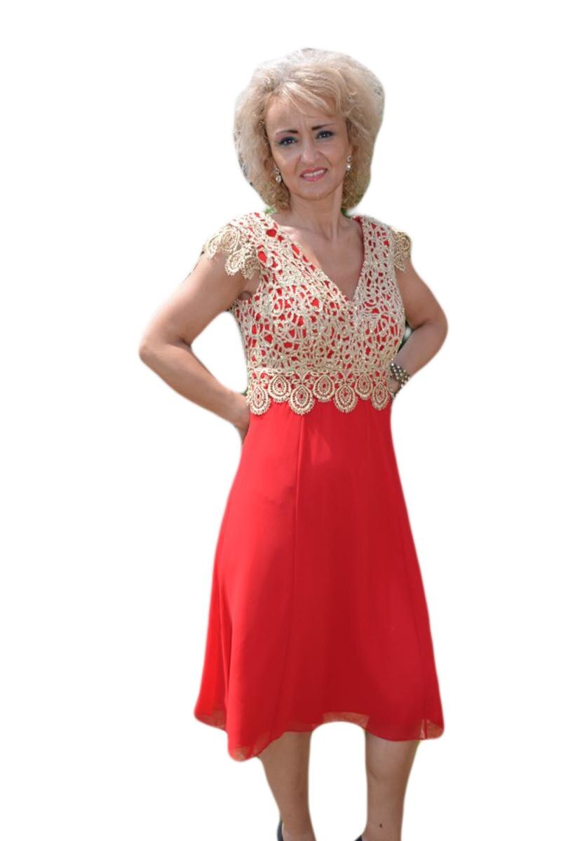 Rochie de seara cu croi lejer,D&J Exclusive, Rosu-Auriu