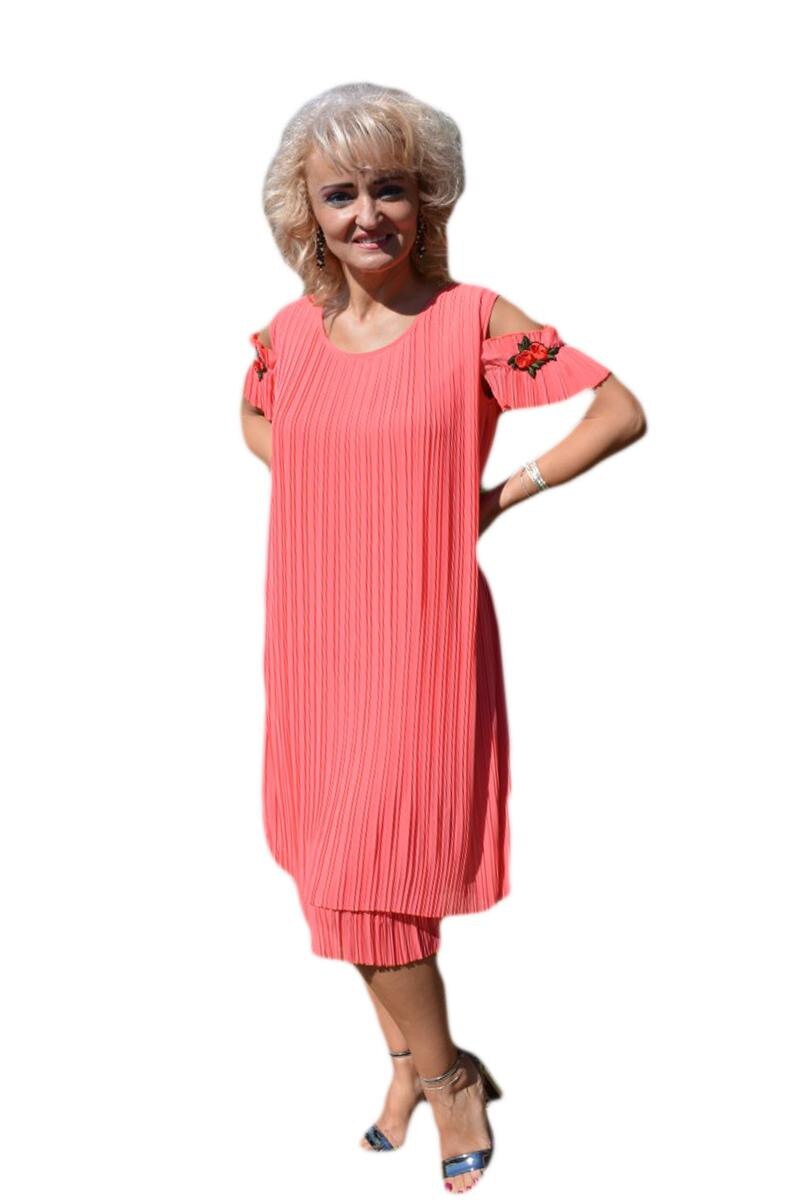 Rochie eleganta cu broderie florala aplicata,D&J Exclusive, Corai