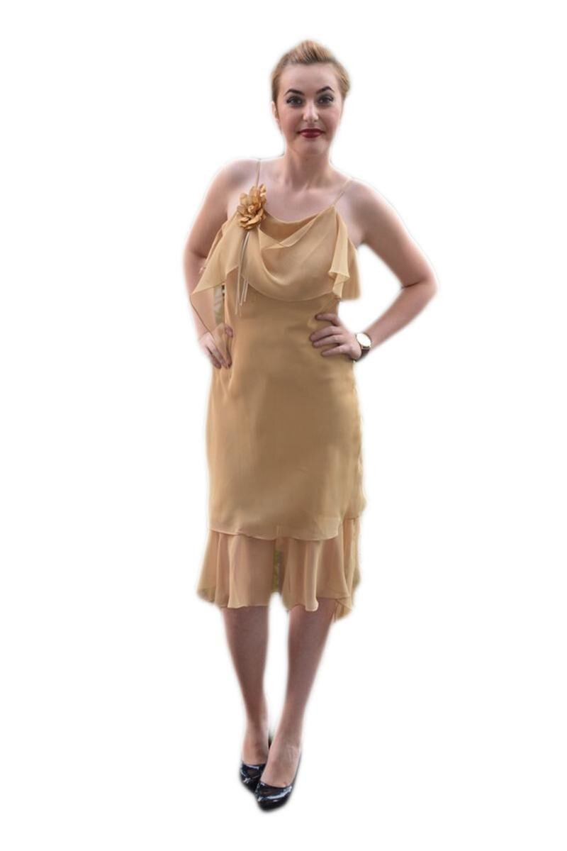 Rochie sofisticata de gala, usor asimetrica, in colturi,D&J Exclusive, Auriu