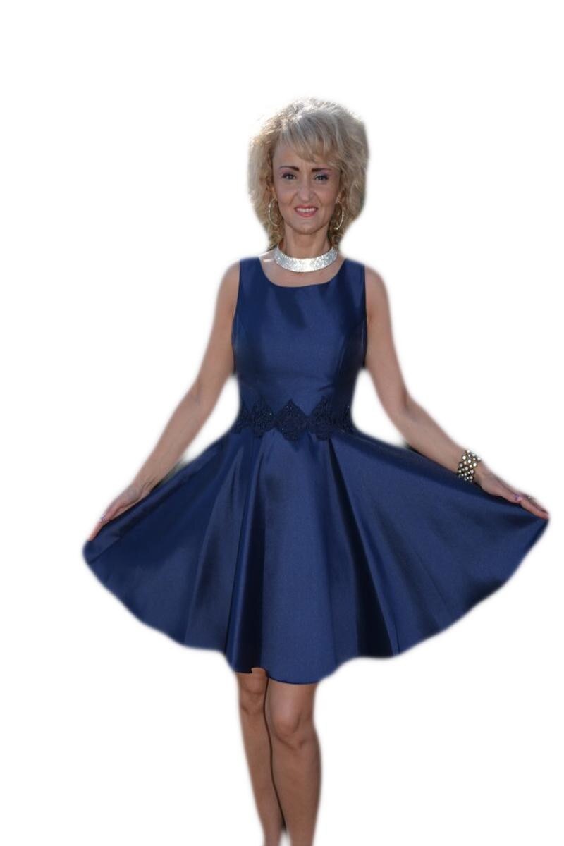 Rochie scurta de nunta, croi evazat, fara maneca,D&J Exclusive, Bleumarin