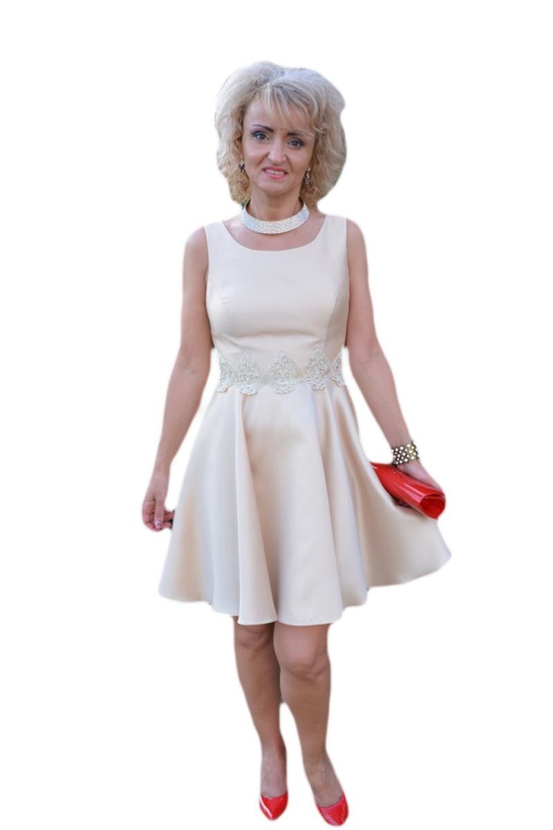 Rochie scurta de nunta, croi evazat, fara maneca,D&J Exclusive, Bej