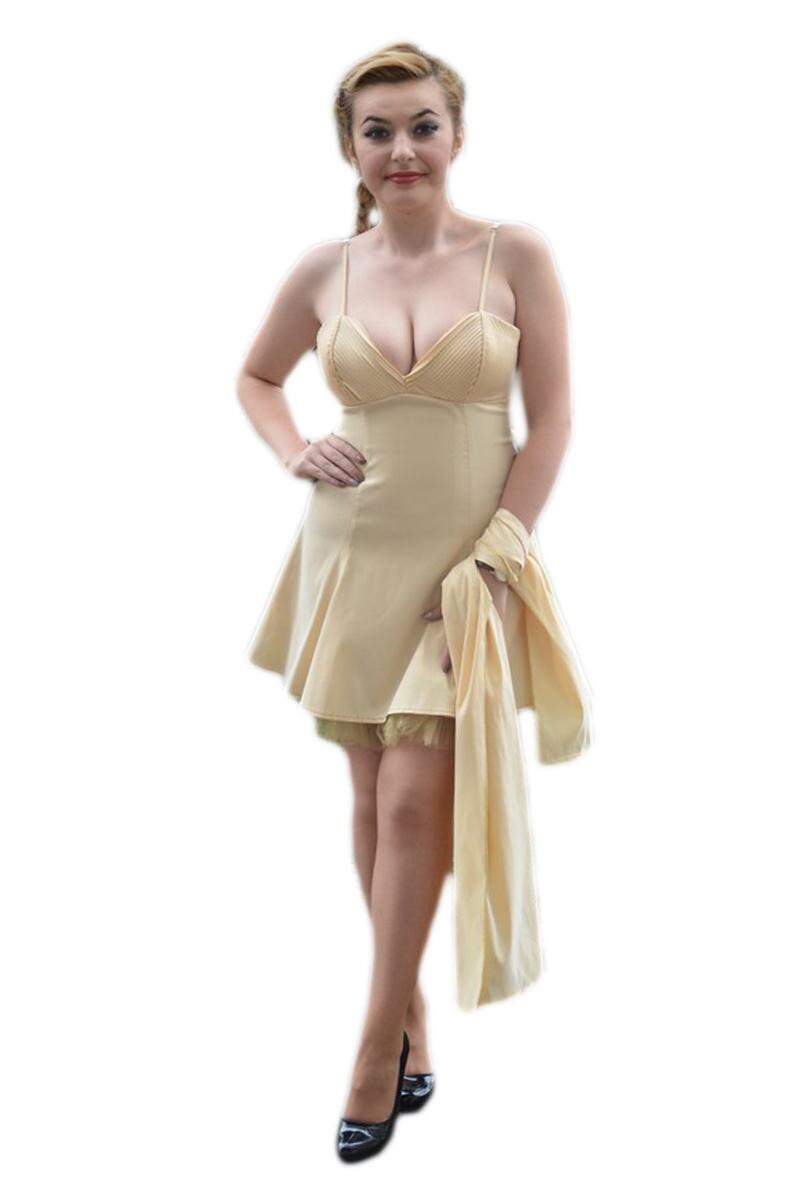 Rochie de seara cu croiala evazata cu insertie de tul, D&J Exclusive, Bej