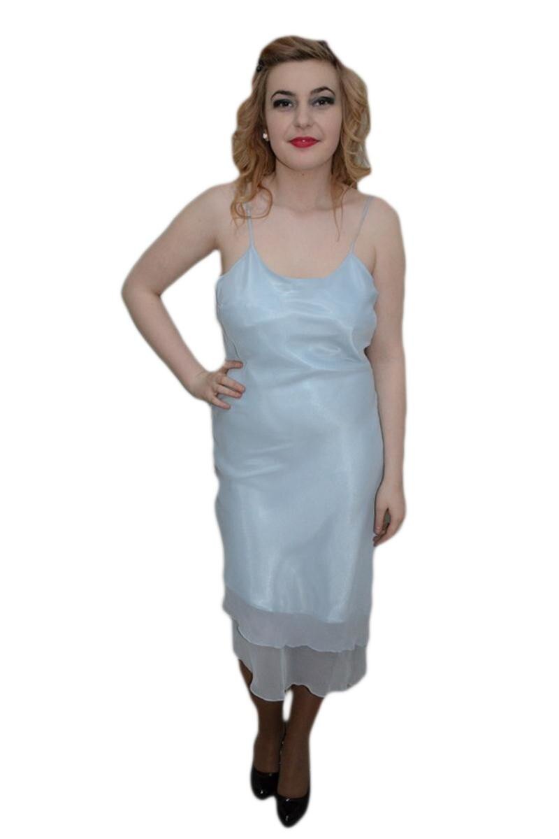 Rochie din voal fin, decolteu in V, D&J Exclusive, Albastru