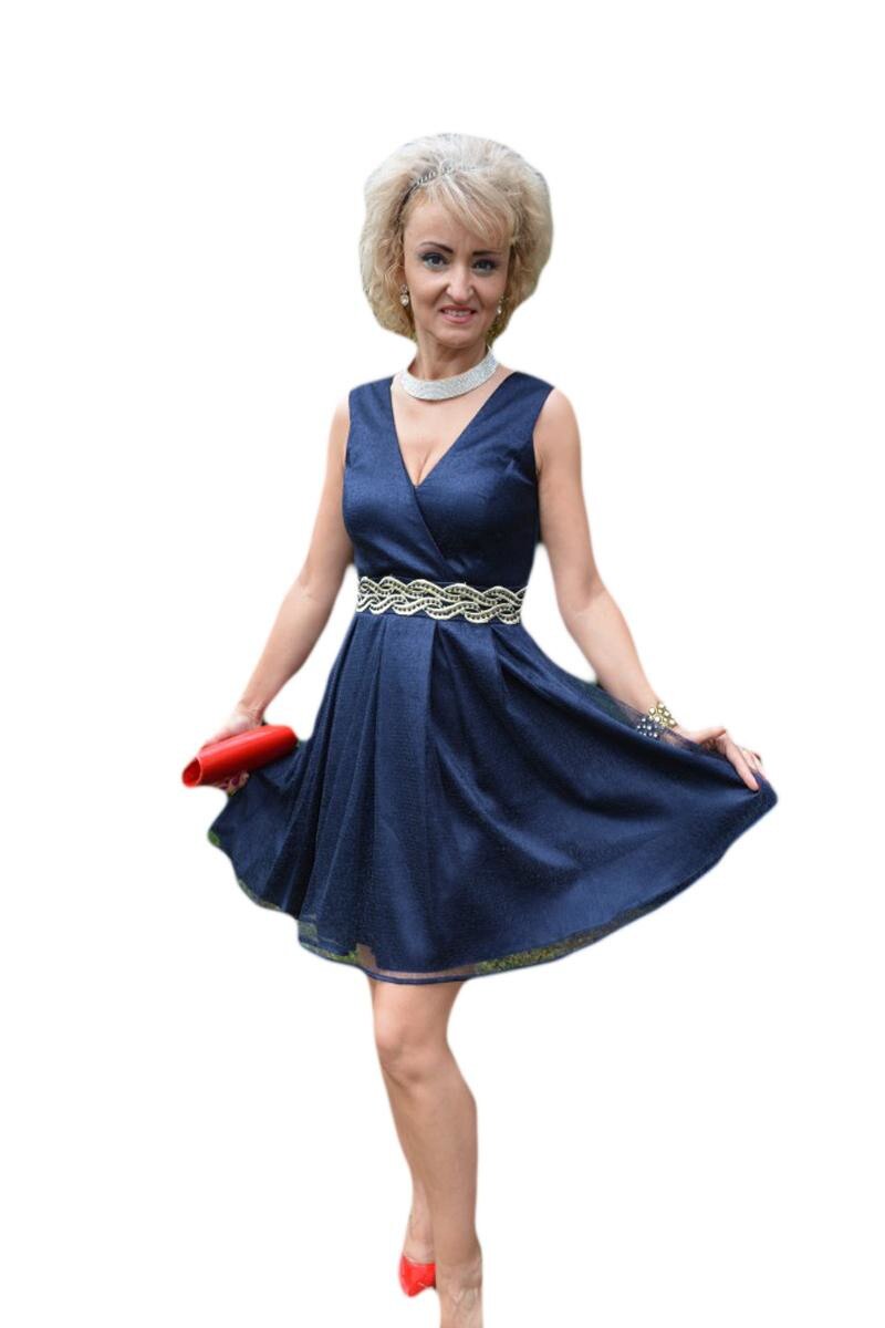 Rochie deosebita de seara, material fin cu fir auriu in tesatura,,D&J Exclusive, Bleumarin-auriu