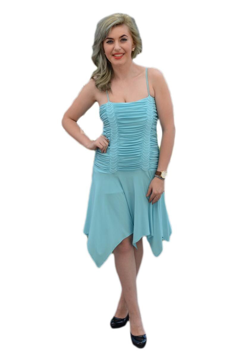 Rochie feminina, croi asimetric, D&J Exclusive, Albastru deschis