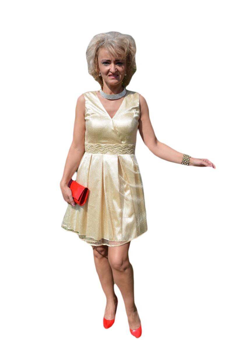 Rochie deosebita de seara, material fin cu fir auriu in tesatura,,D&J Exclusive, Auriu