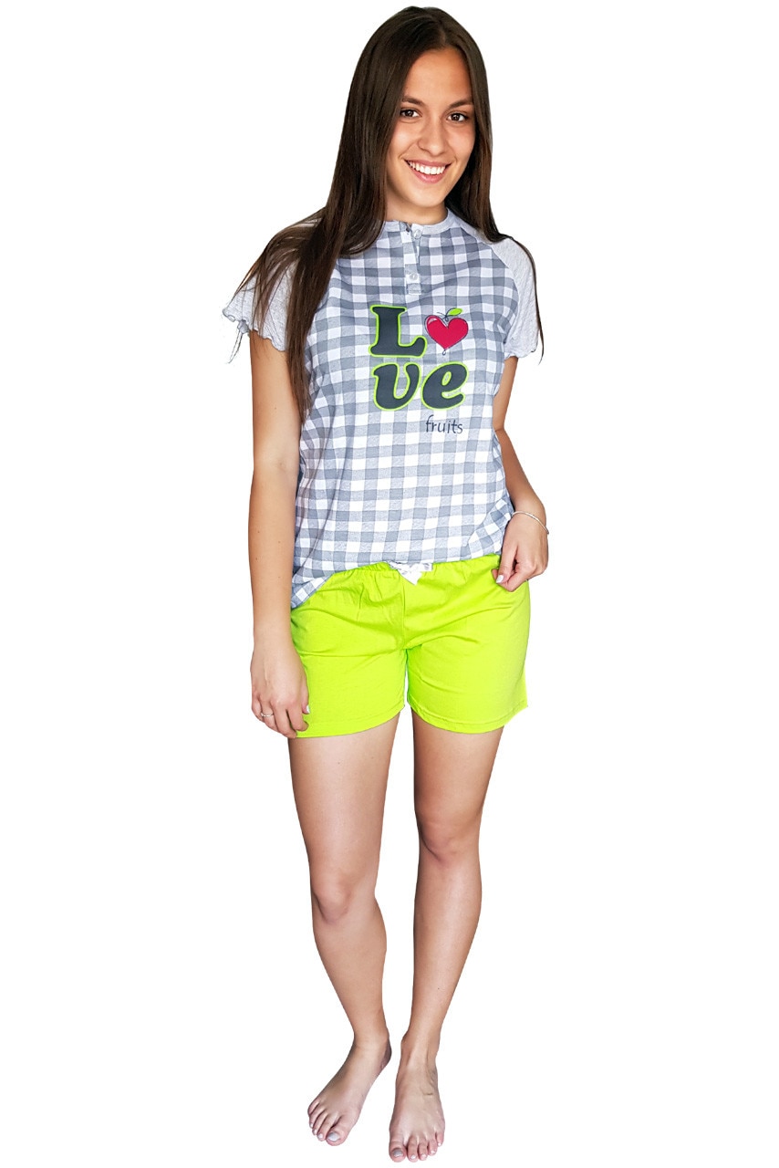 Pijama Dama, Model Love Fruits Green, Material Bumbac Natural, Brand Senso
