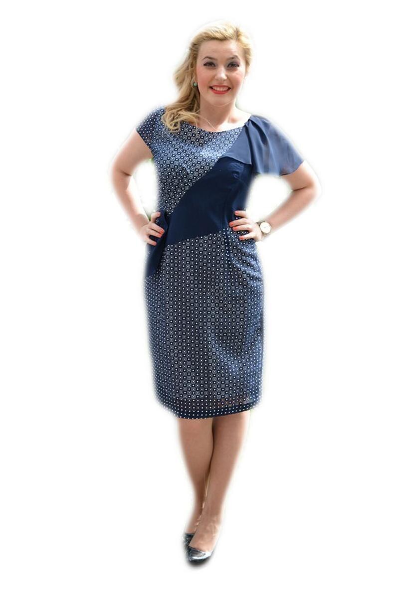 Rochie cu imprimeu deiosebit de lungime medie, D&J Exclusive, Bleumarin-Alb