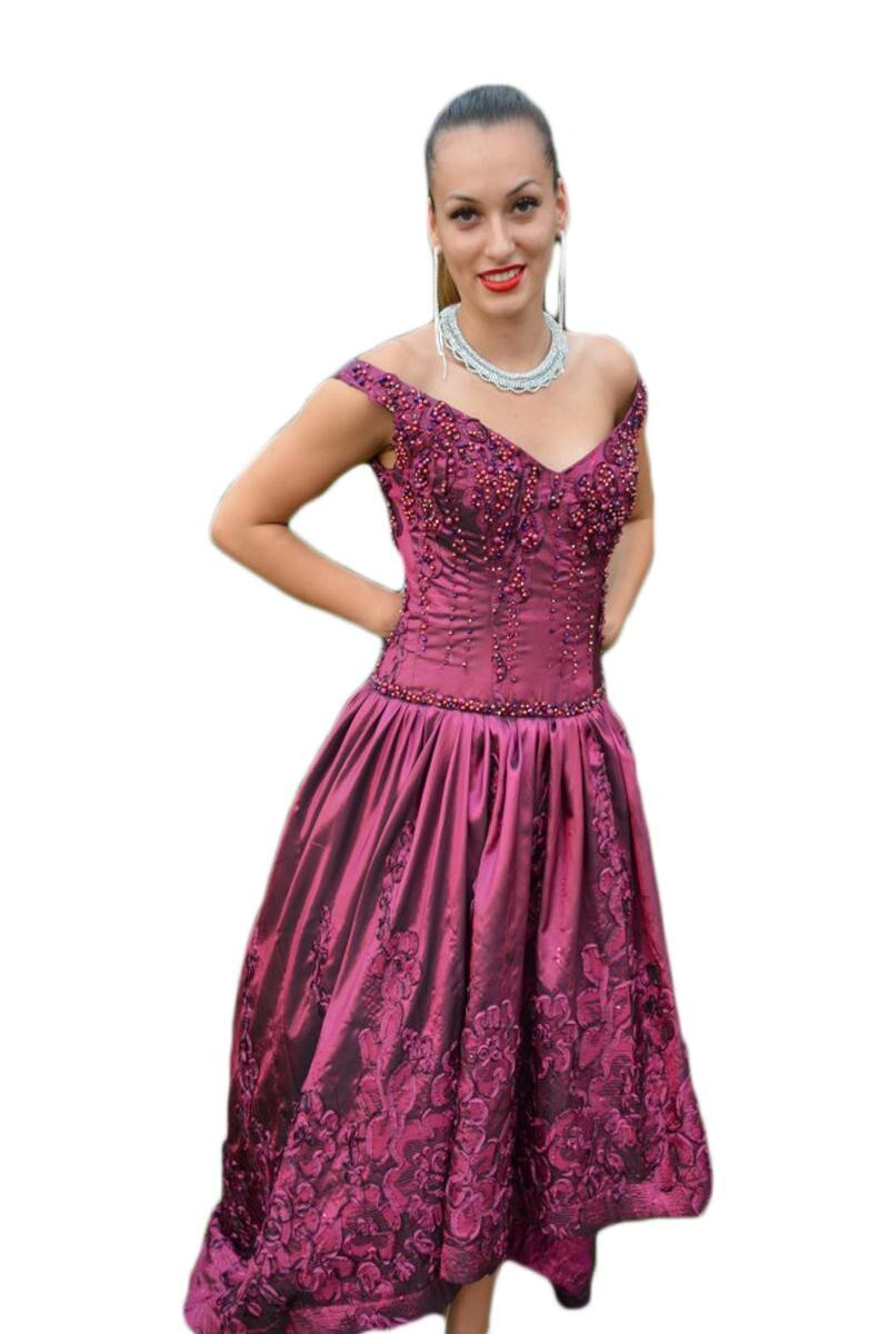 Rochie de gala, din material cu tinuta si croi asimetric, D&J Exclusive, Marsala