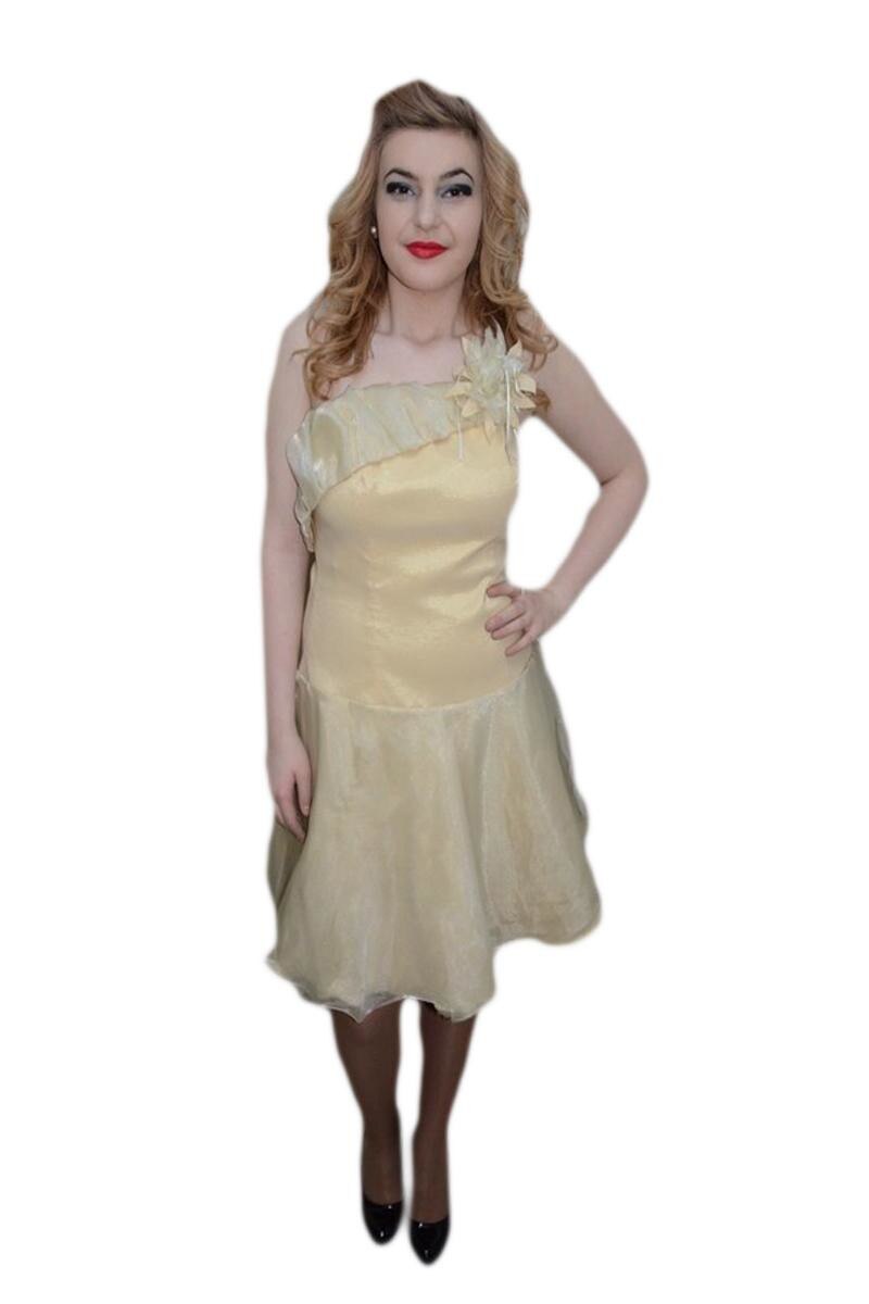 Rochie deosebita cu aspect original cu fusta evazata, D&J Exclusive, Bej