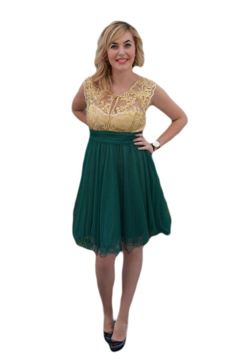 Rochie de ocazie din tul si dantela deosebita cu fir auriu,D&J Exclusive, Verde