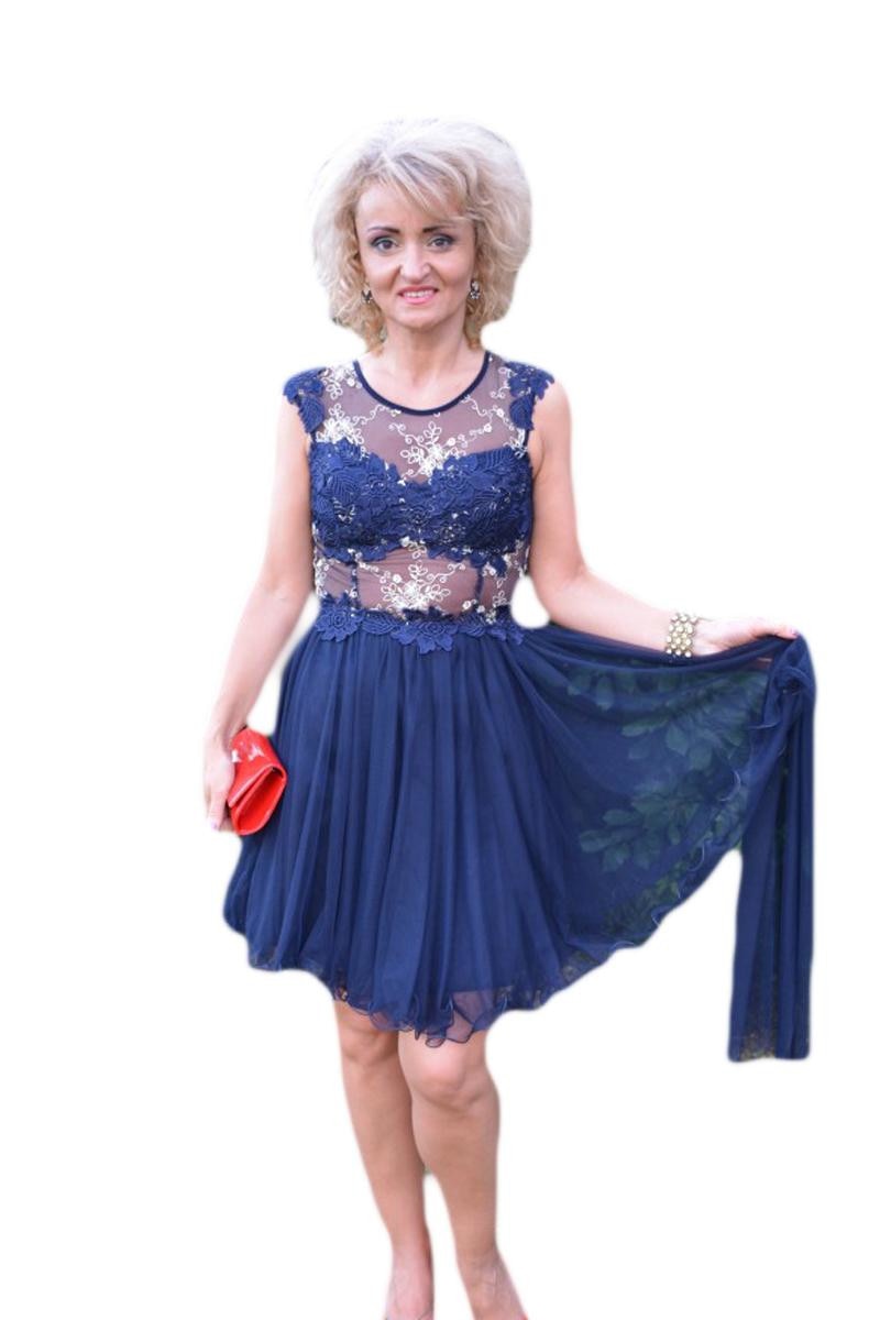 Rochie deosebita cu aspect transparent, D&J Exclusive, Bleumarin/Auriu