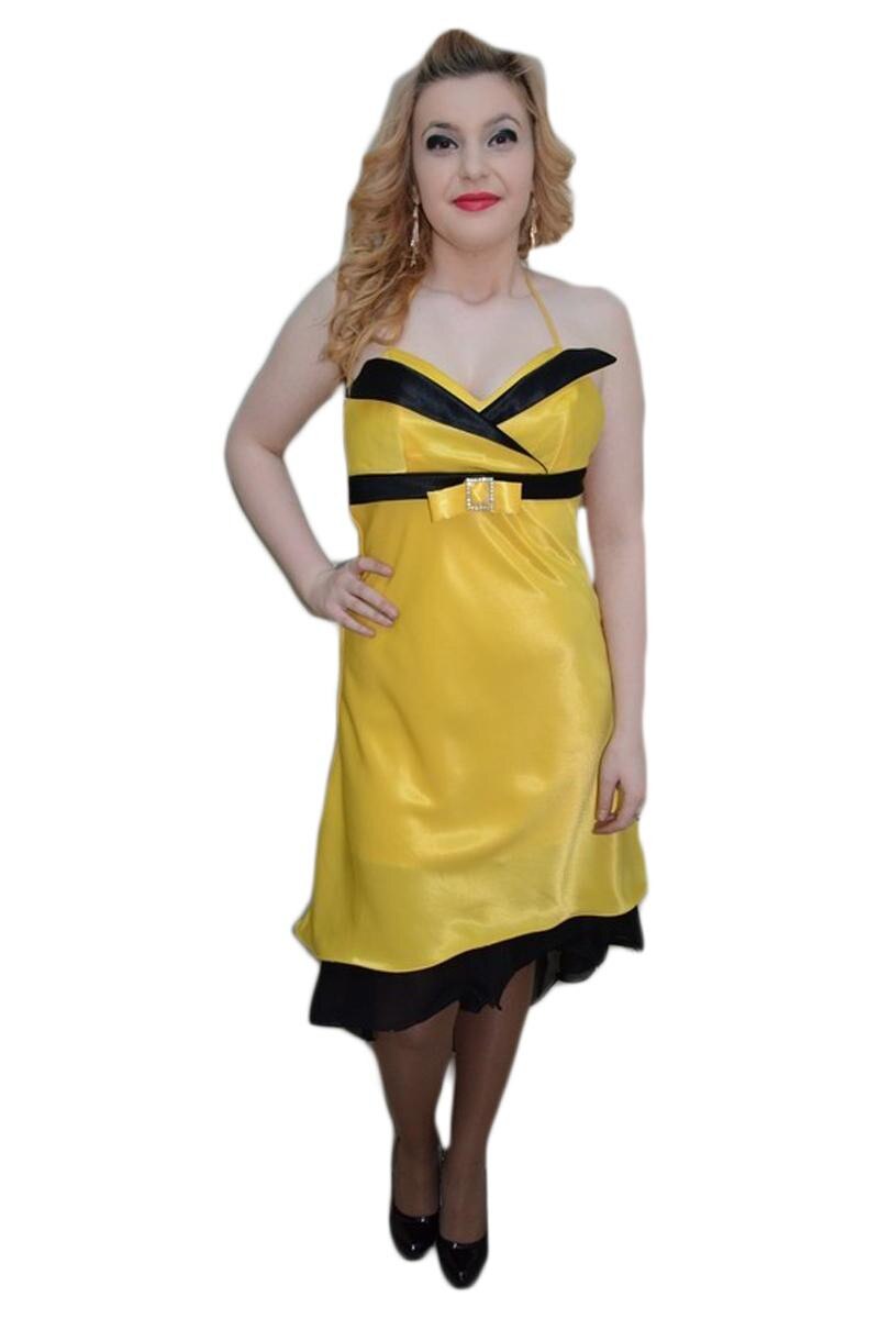Rochie scurta din saten,D&J Exclusive, Galben