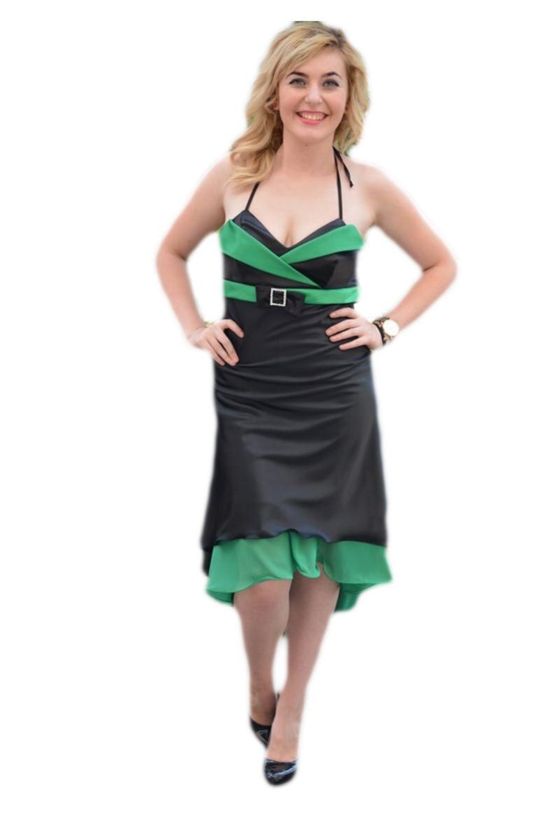 Rochie scurta din saten,D&J Exclusive, Verde/Negru