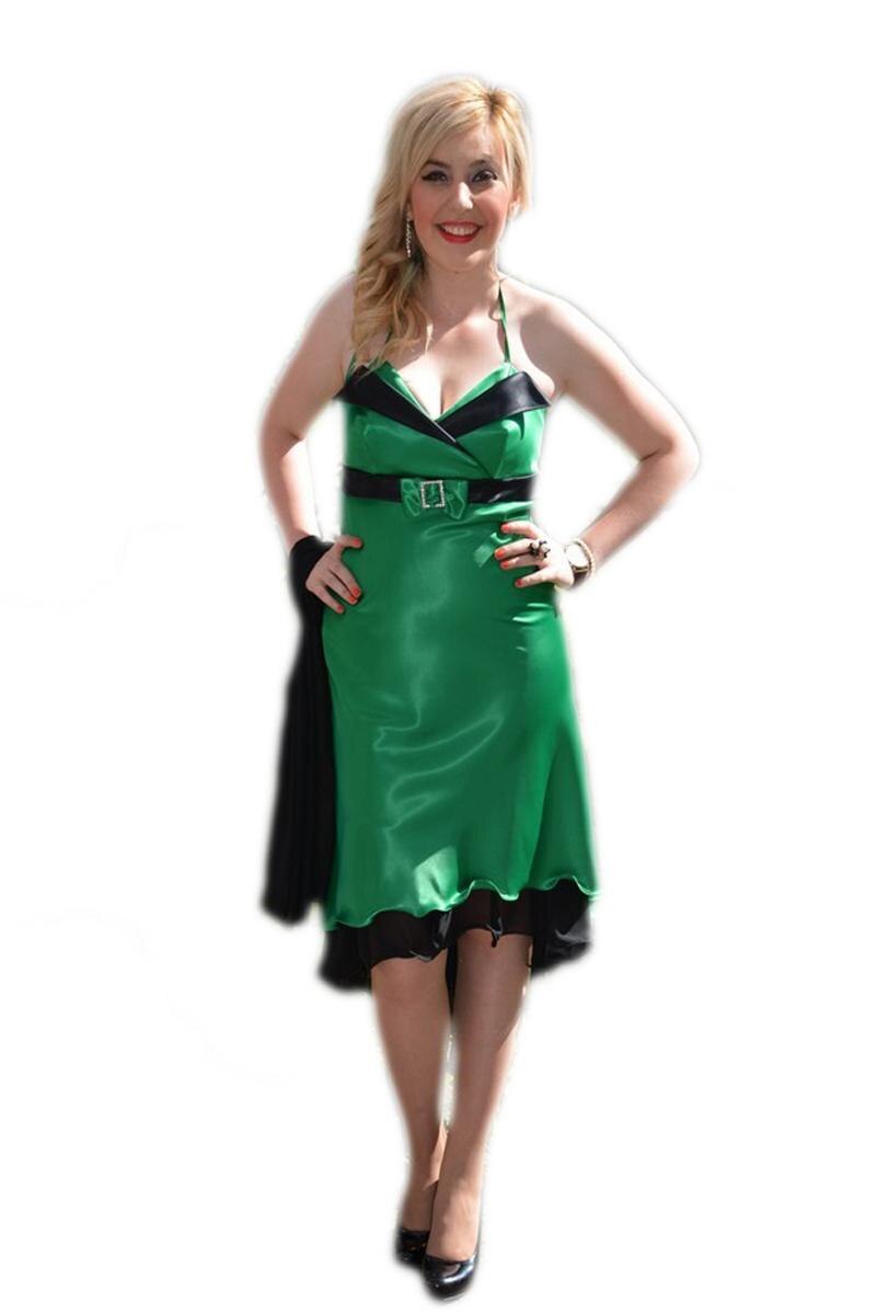 Rochie scurta din saten,D&J Exclusive, Verde