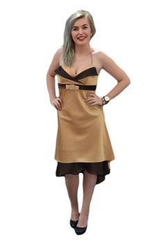 Rochie scurta din saten,D&J Exclusive, Maro/Bej Rochie scurta din saten,D&J Exclusive, Maro/Bej