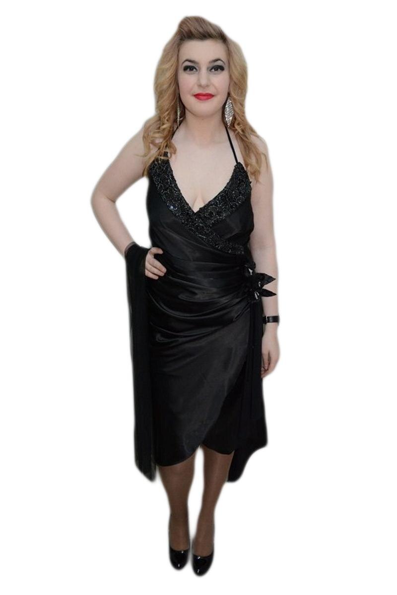 Rochie de gala, decolteu adanc, D&J Exclusive, Negru