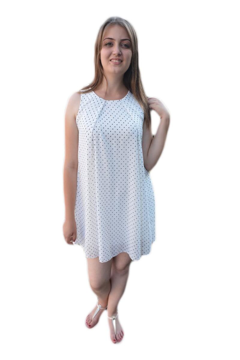 Rochie casual cu buline realizata din voal, D&J Exclusive, Alb/Negru