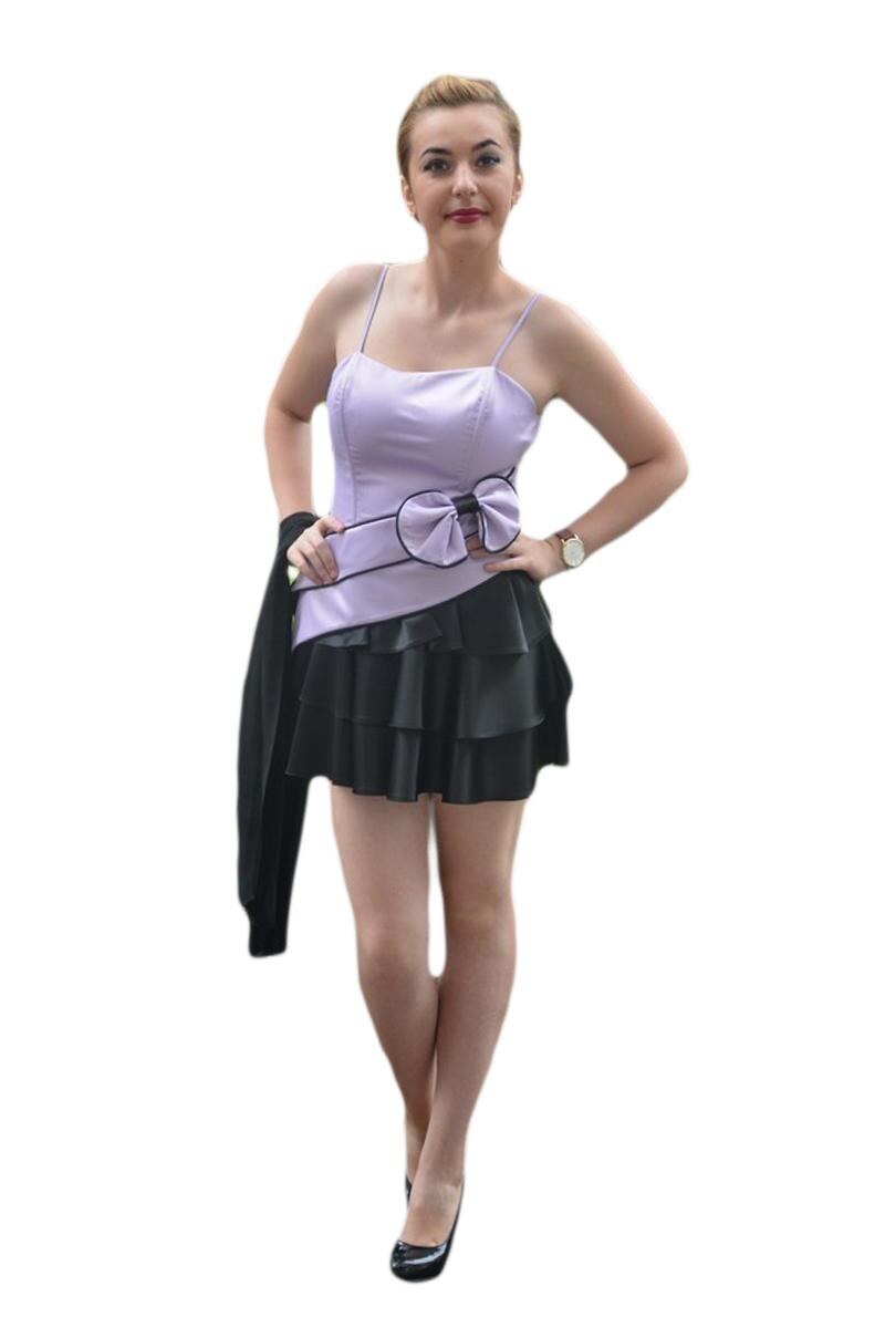 Rochie moderna de ocazii, design elegant, din saten , D&J Exclusive, Negru/Mov
