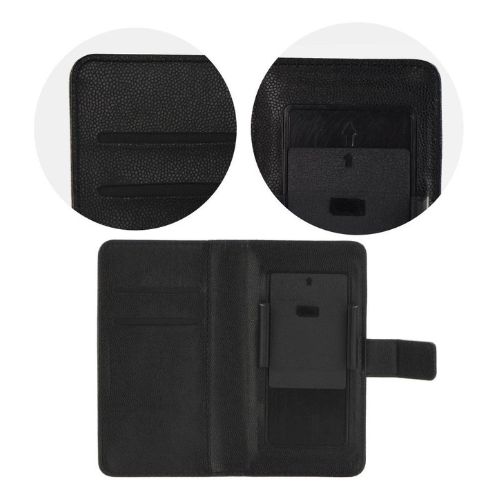 Husa Universala BookCover cu clema pentru Telefoane cu ecran intre 4.8" - 5.3", Negru