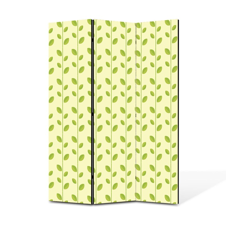 Paravan de Camera ArtDeco din 3 Panouri Frunze fundal galben 105 x 150 cm