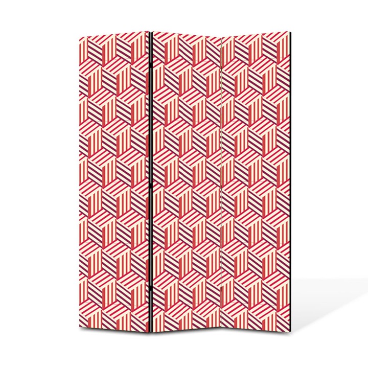 Paravan de Camera ArtDeco din 3 Panouri Cuburi linii paralele rosu 105 x 150 cm