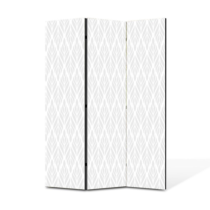 Paravan de Camera ArtDeco din 3 Panouri Frunze elegante gri 105 x 150 cm