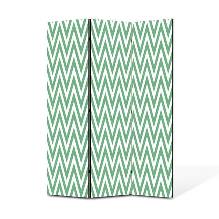 Paravan de Camera ArtDeco din 3 Panouri Zig-zag verde 105 x 150 cm