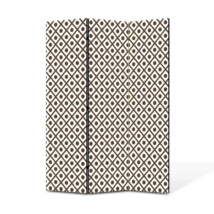 Paravan de Camera ArtDeco din 3 Panouri Geometric puncte maro 105 x 150 cm