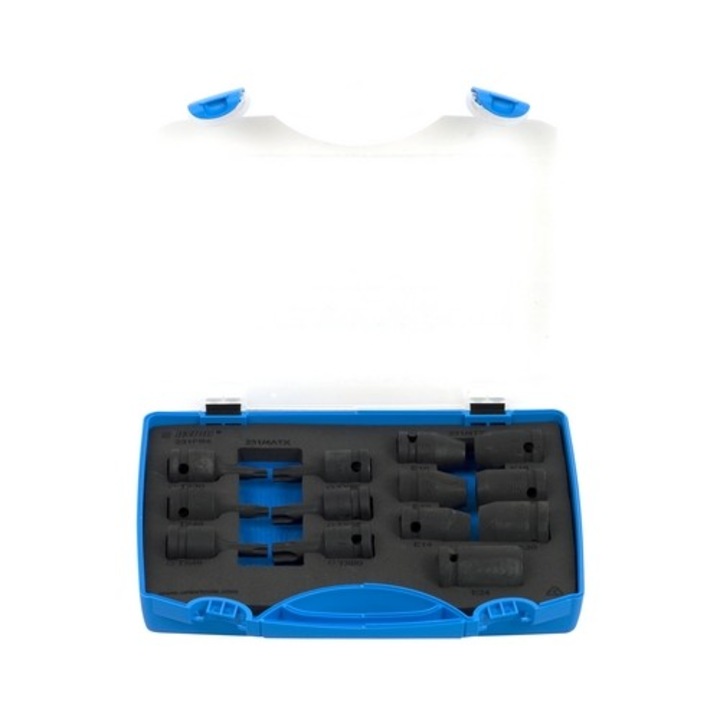 Trusa Unior capete chei tubulare de impact 1/2" cu profil TX interior si exterior, compusa din 13 pcs