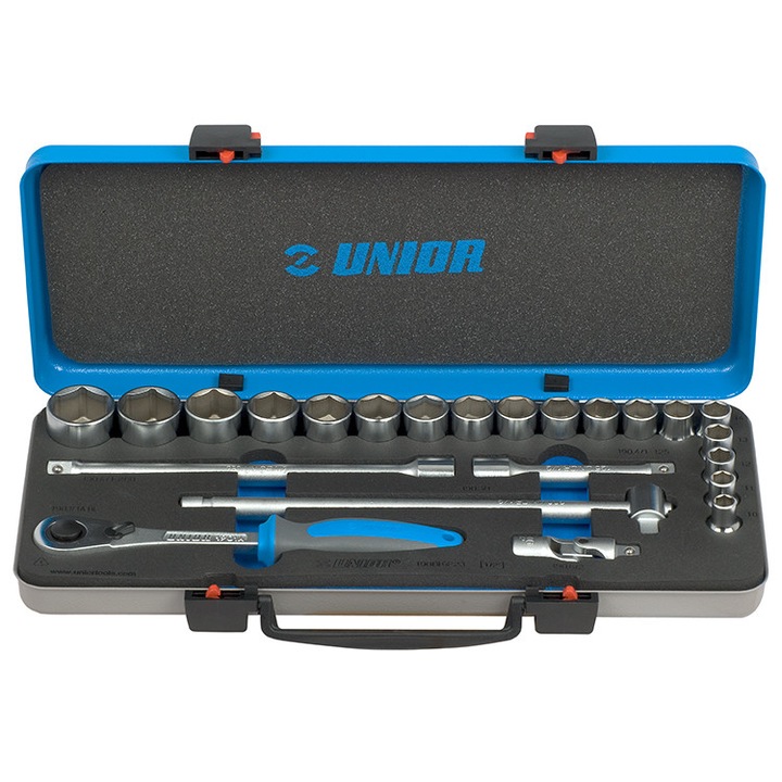 Trusa Unior capete chei tubulare 1/2" in cutie metalica 10-32/23 pcs