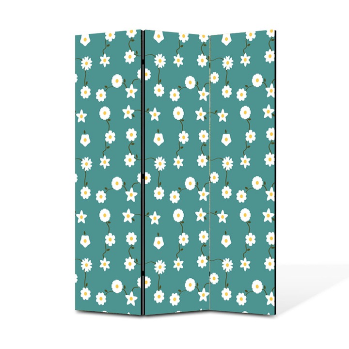 Paravan de Camera ArtDeco din 3 Panouri Ghirlande flori mici galbene 105 x 150 cm