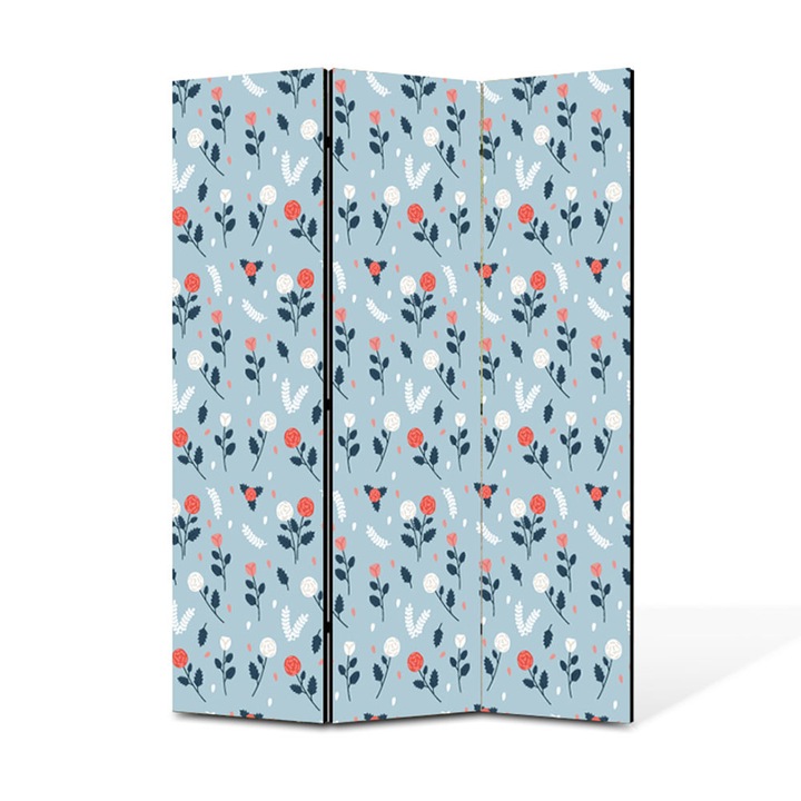 Paravan de Camera ArtDeco din 3 Panouri Trandafiri albi 105 x 150 cm