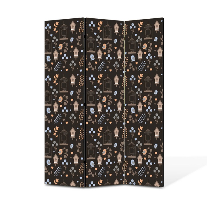 Paravan de Camera ArtDeco din 3 Panouri Natura pasari si flori 105 x 150 cm