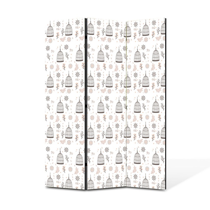 Paravan de Camera ArtDeco din 3 Panouri Flori de padure mov 105 x 150 cm