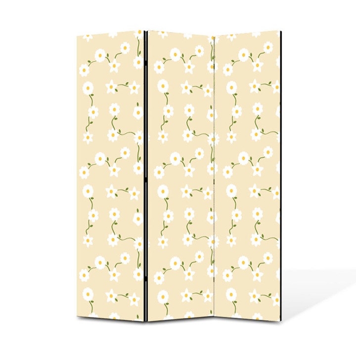 Paravan de Camera ArtDeco din 3 Panouri Ghirlande flori mici verde 105 x 150 cm