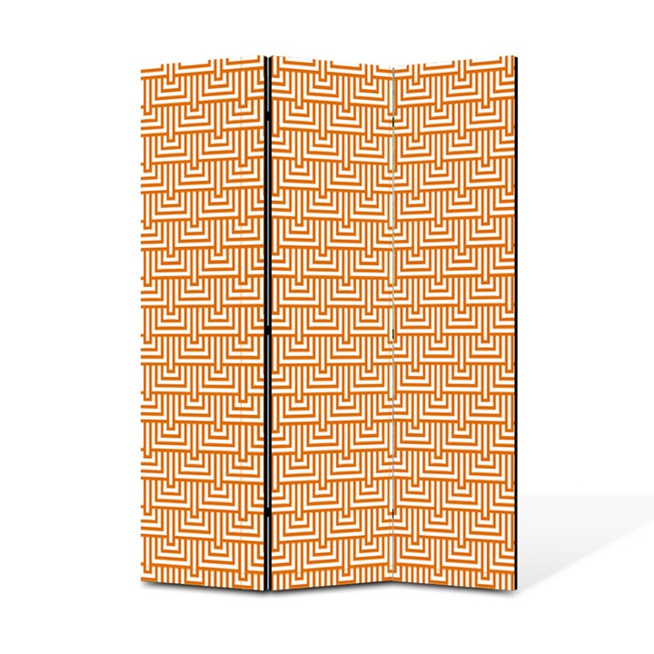 Paravan de Camera ArtDeco din 3 Panouri Geometric portocaliu 105 x 150 cm