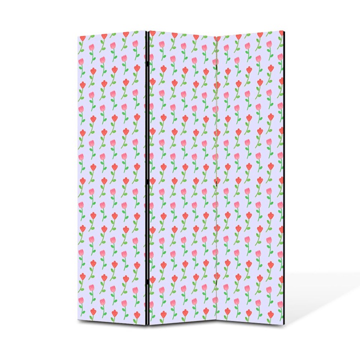Paravan de Camera ArtDeco din 3 Panouri Lalele si flori mov 105 x 150 cm