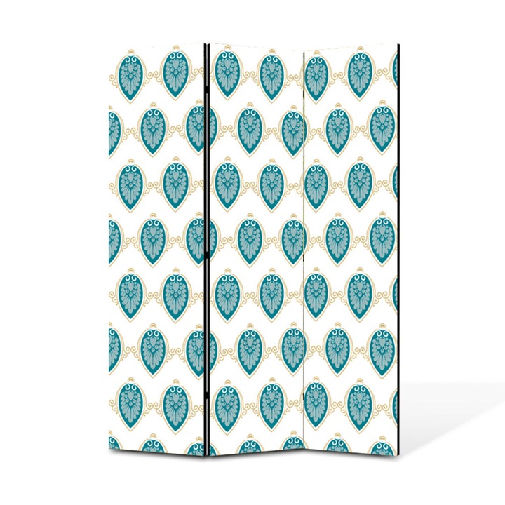 Paravan de Camera ArtDeco din 3 Panouri Baroc elemente elegante turcoaz 105 x 150 cm