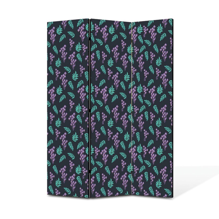 Paravan de Camera ArtDeco din 3 Panouri Flori de vara ciorchine mov 105 x 150 cm