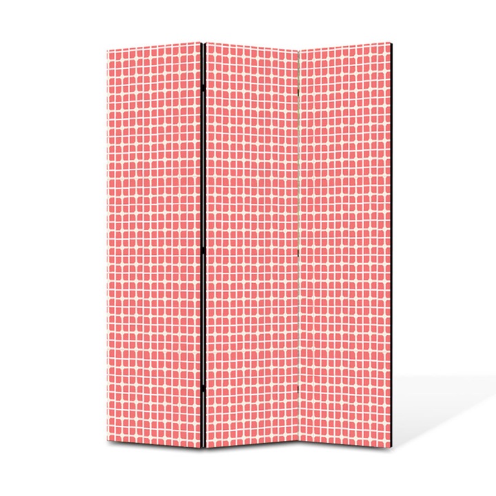 Paravan de Camera ArtDeco din 3 Panouri Patratele rosii 105 x 150 cm