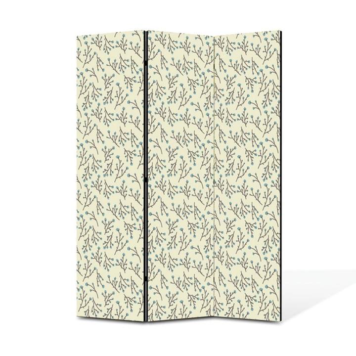 Paravan de Camera ArtDeco din 3 Panouri Motiv nori stilizati alb maro 105 x 150 cm