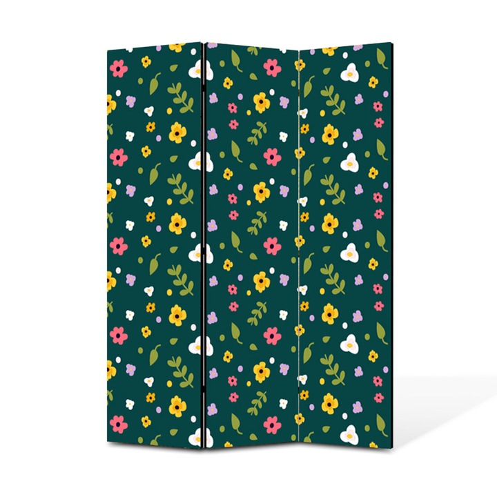 Paravan de Camera ArtDeco din 3 Panouri Elemente florale multicolore 105 x 150 cm