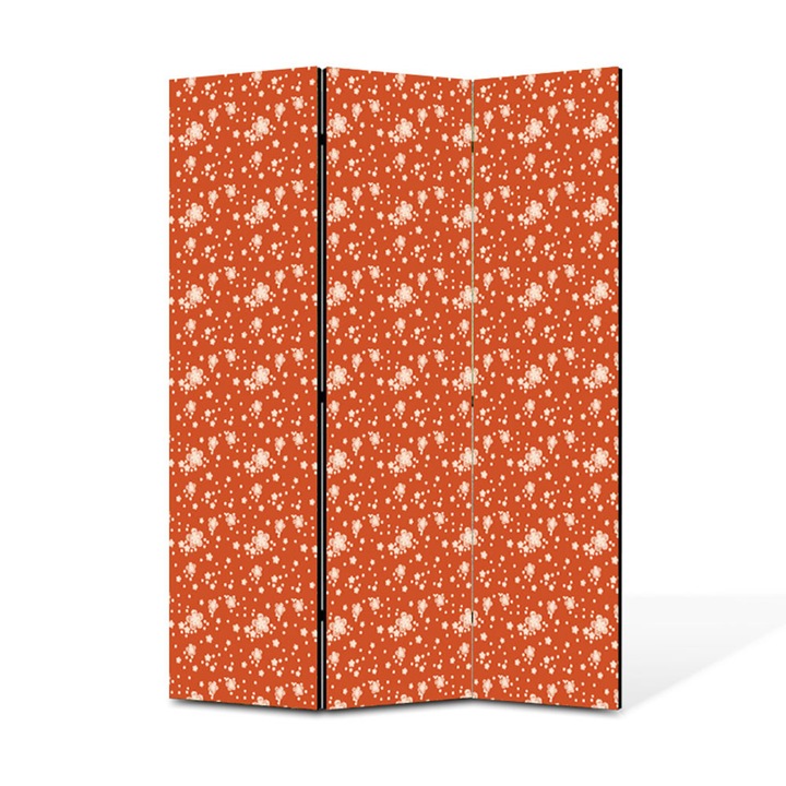 Paravan de Camera ArtDeco din 3 Panouri Contur flori rosu 105 x 150 cm