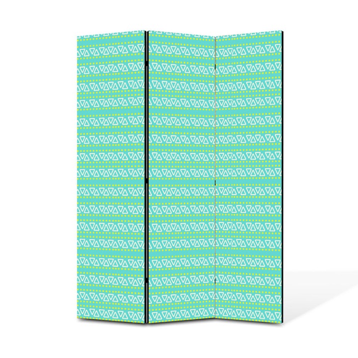 Paravan de Camera ArtDeco din 3 Panouri Model jucaus linii zig zag galben turcoaz 105 x 150 cm