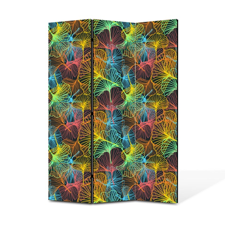 Paravan de Camera ArtDeco din 3 Panouri Motiv frunze multicolore 105 x 150 cm