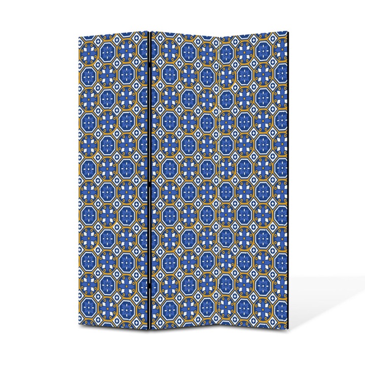 Paravan de Camera ArtDeco din 3 Panouri Motiv azulejos flori geometrice 105 x 150 cm