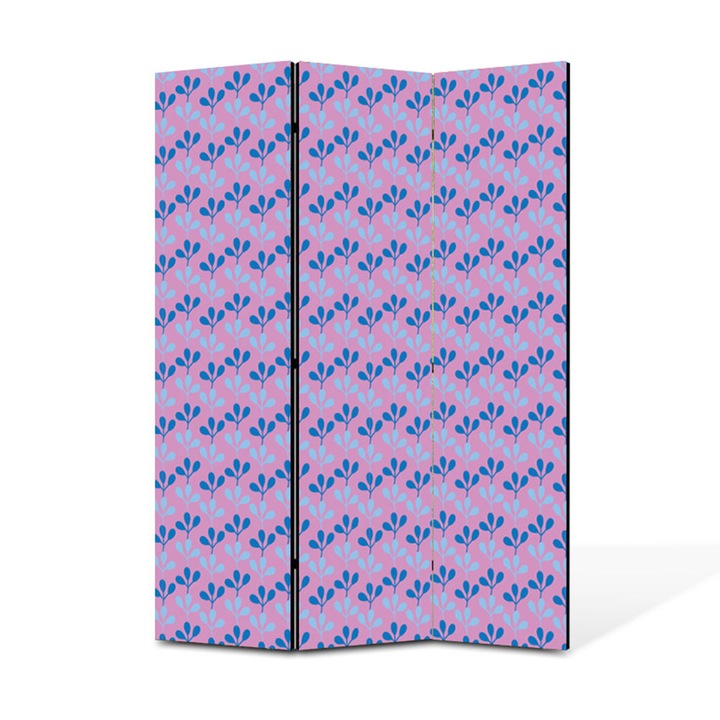 Paravan de Camera ArtDeco din 3 Panouri Ramuri cu frunze albastre 105 x 150 cm