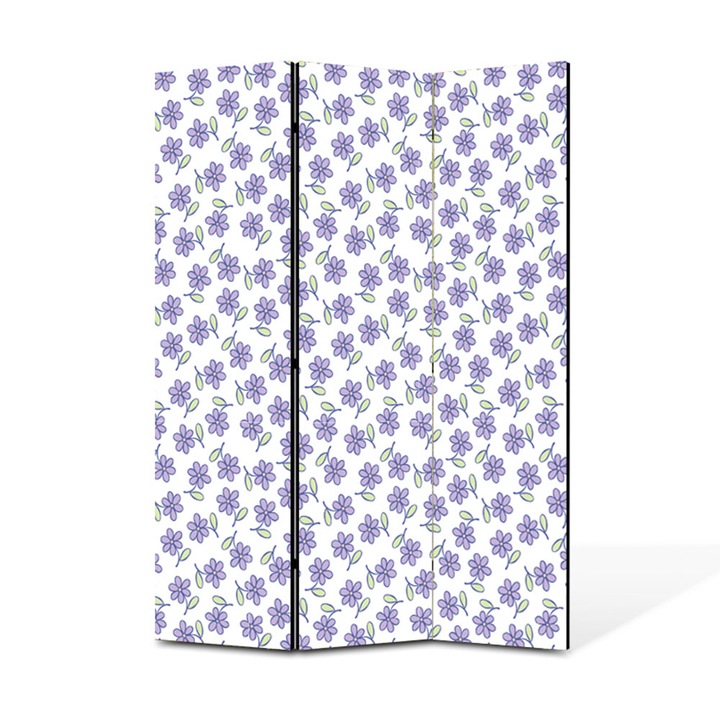Paravan de Camera ArtDeco din 3 Panouri Tulpini si flori mov 105 x 150 cm